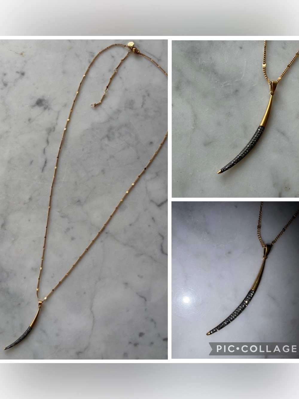Stella & Dot “Wanderer” Gold-Tone Strand Necklace with Pavé Horn Pendant